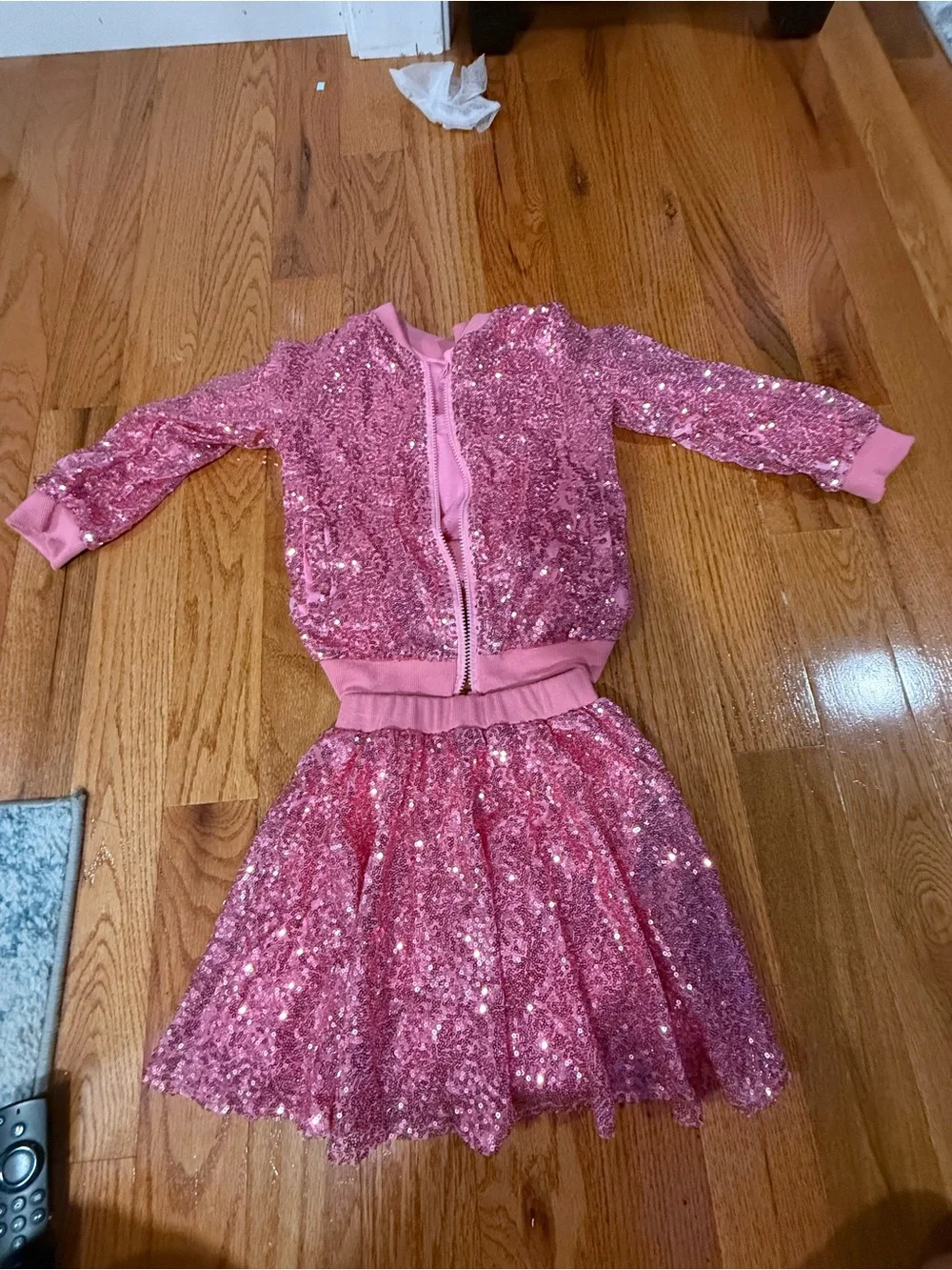 Girls Pink Sequin Zip Bomber set